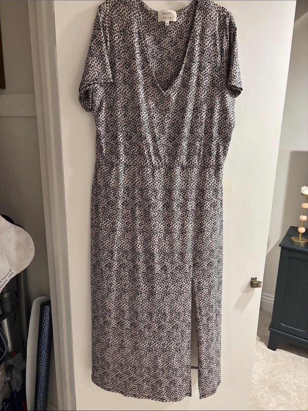 Wayf Black and White Leopard Print V-Neck Midi Dress